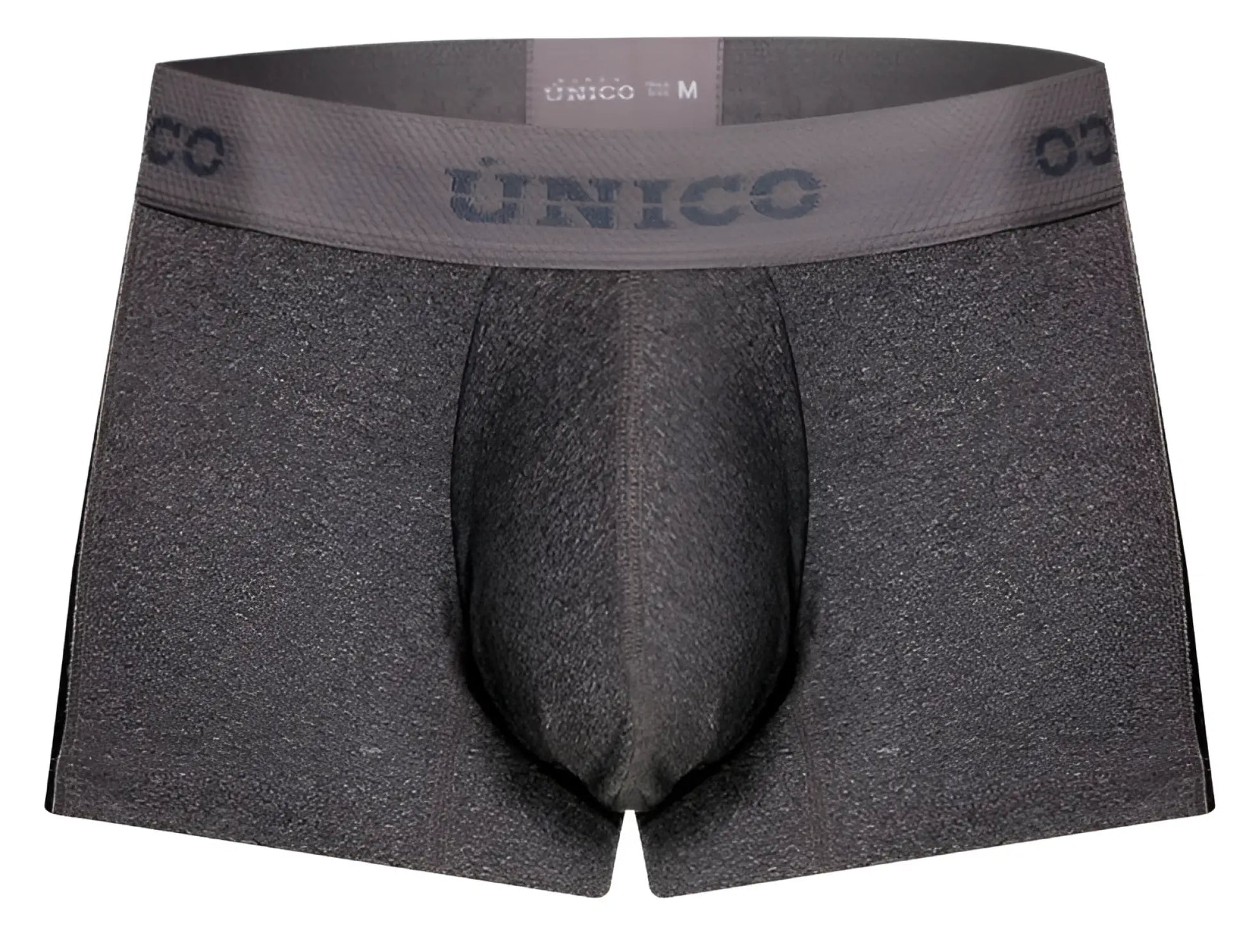 Gray heathered men’s briefs with a matching unico branded elastic waistband in gray from unico 26020100121 brio trunks