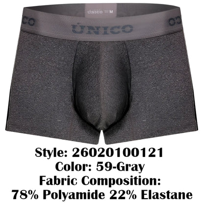 Gray unico brio trunks men’s boxer briefs with textured fabric and supportive design color 59-gray