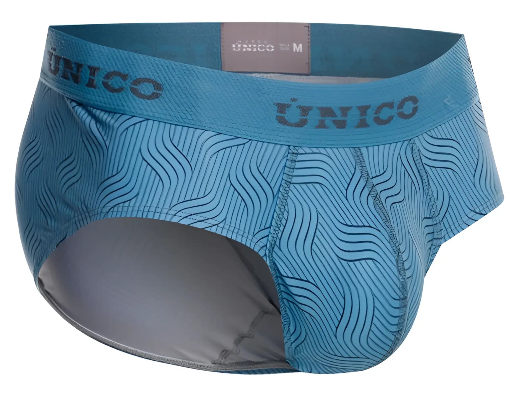 Light blue unico 26020101111 lenoso men’s briefs with subtle wave pattern and gray interior lining