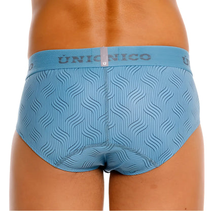 Light blue Unico 26020101111 Lenoso briefs with subtle wavy line pattern across fabric for comfortable wear
