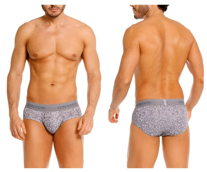 Unico 26020101114 suede briefs in gray with gray patterned fabric and solid waistband featuring unico brand name