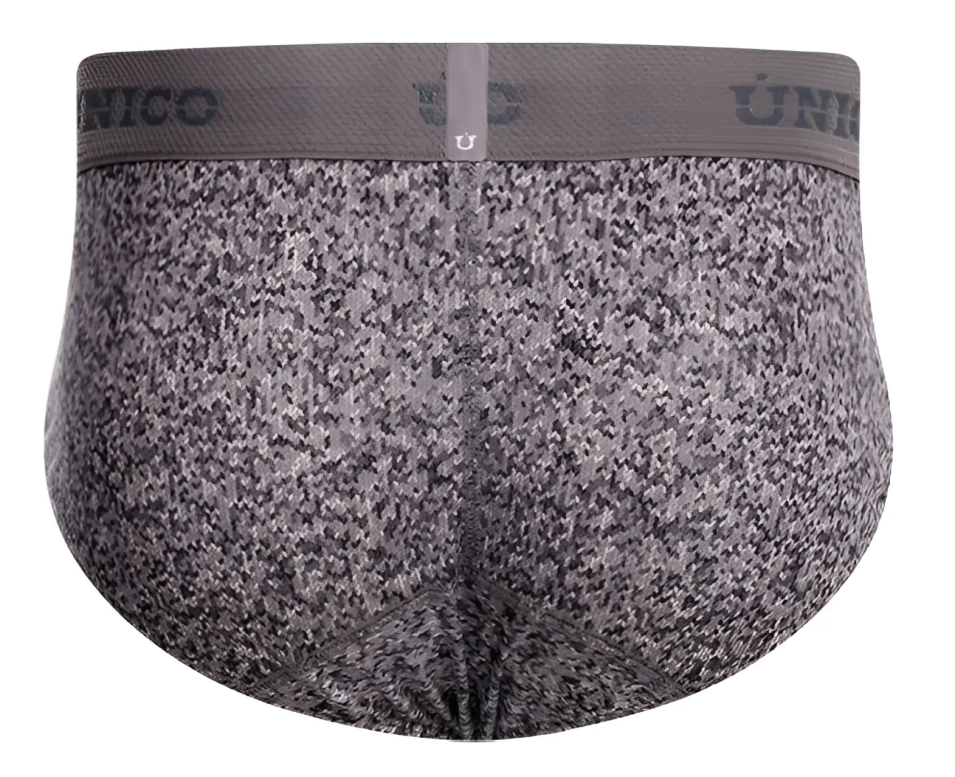 Gray suede womens briefs with textured fabric and unico branded elastic waistband in color 59-gray