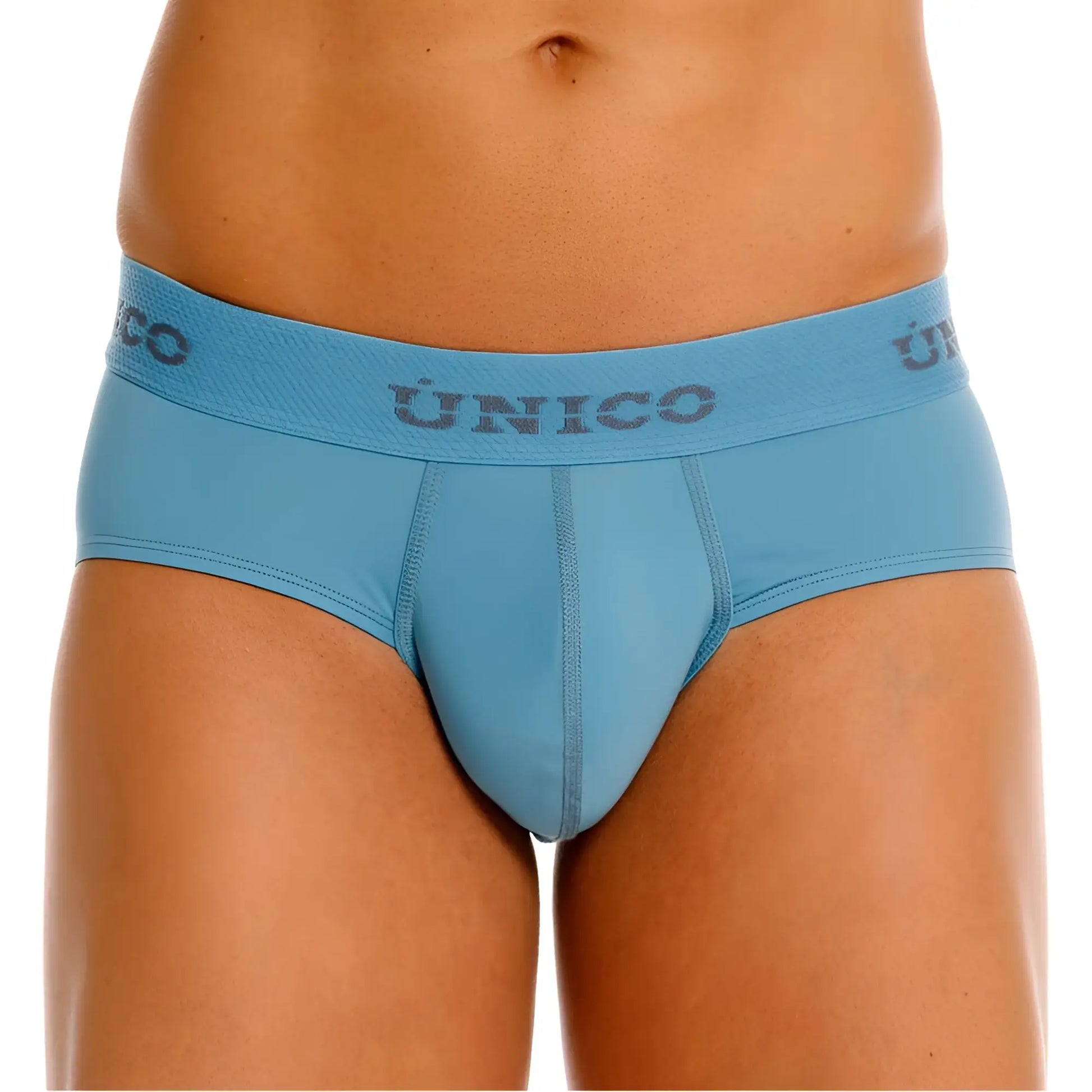 Light blue unico 26020101118 ventisca briefs with textured waistband and subtle stitching details