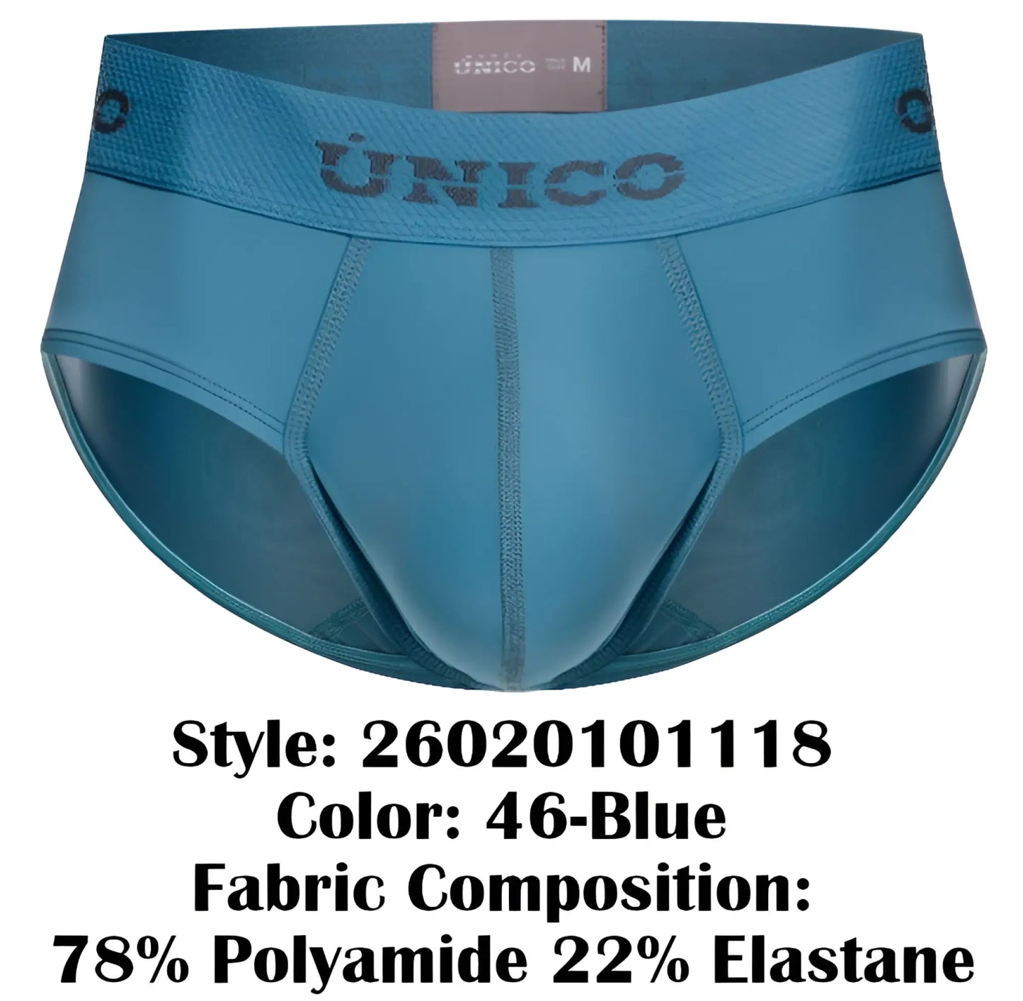 Teal blue unico 26020101118 ventisca briefs for men made of 78 percent polyamide and 22 percent elastane fabric