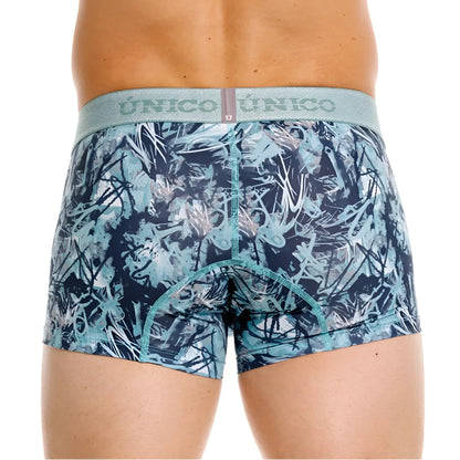 Blue and black graffiti-patterned boxer briefs with light gray unico waistband trunks color 43-blue