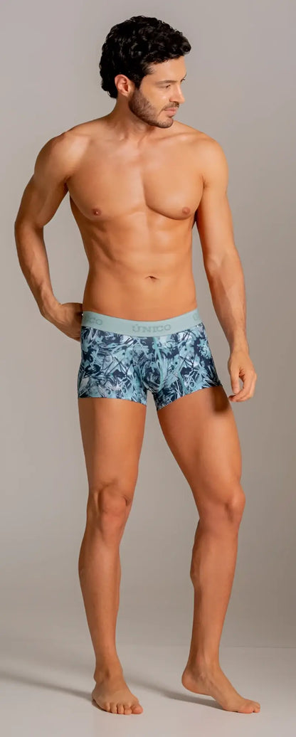 Blue patterned Unico 26040100112 boxer briefs with light blue elastic waistband in color 43-Blue for comfortable wear