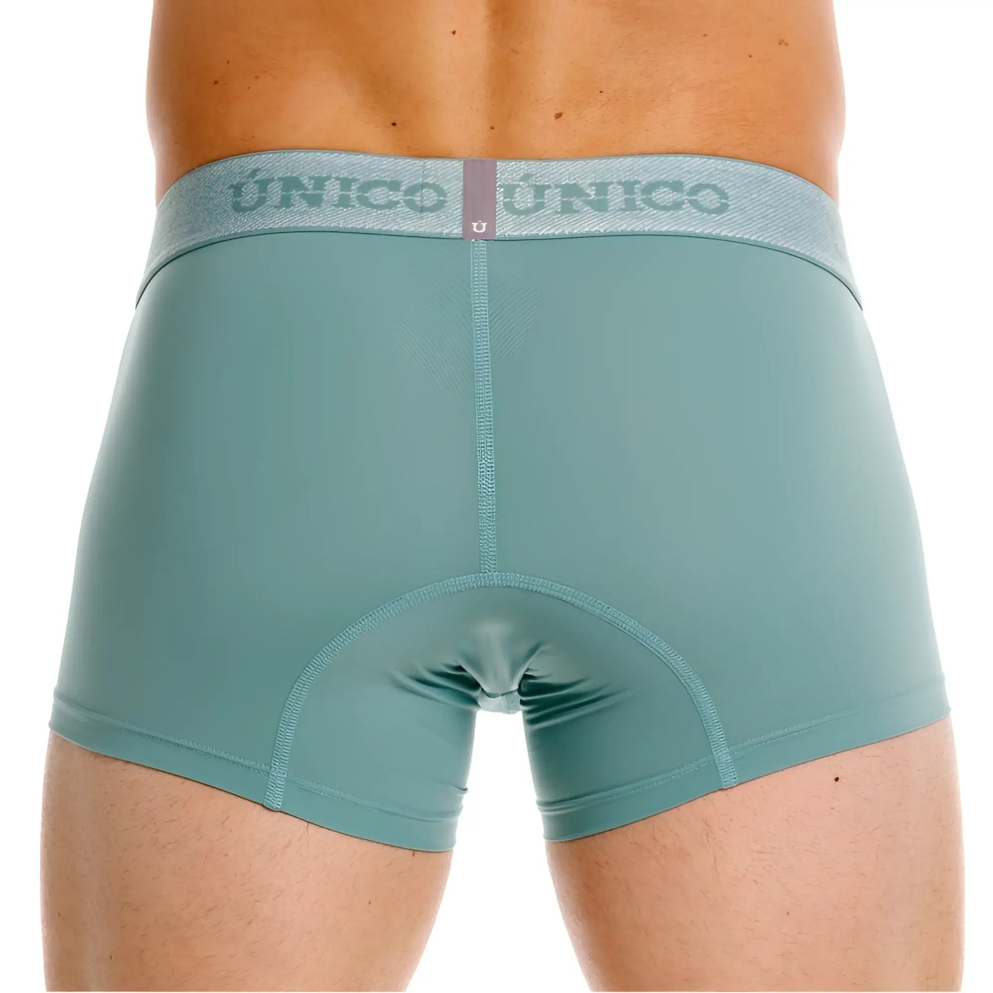 Unico 26040100121 ceramic trunks in teal green with textured waistband featuring unico logo in matching tone