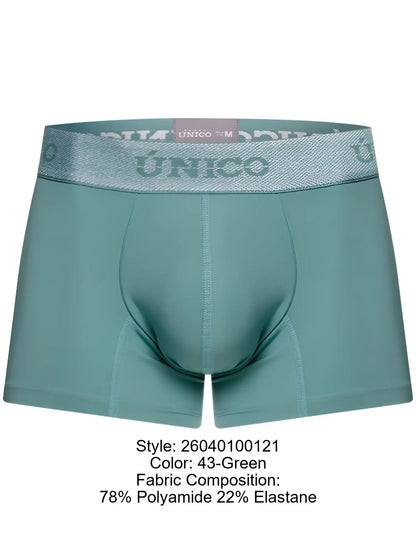 Teal men’s boxer briefs with silver glitter waistband featuring único logo ceramic trunks color 43 green
