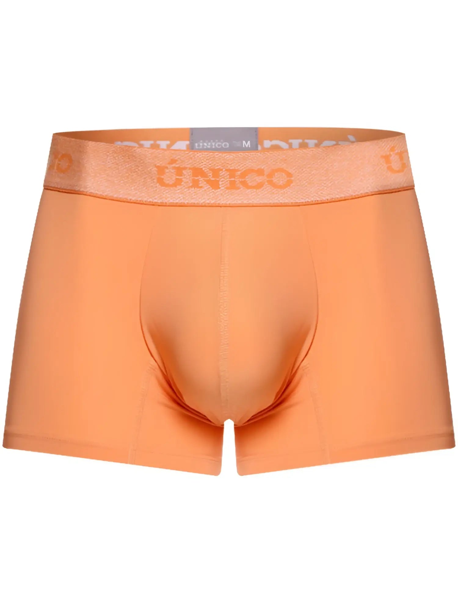 Orange unico men’s boxer briefs with matching elastic waistband in apricot color for premium support and style