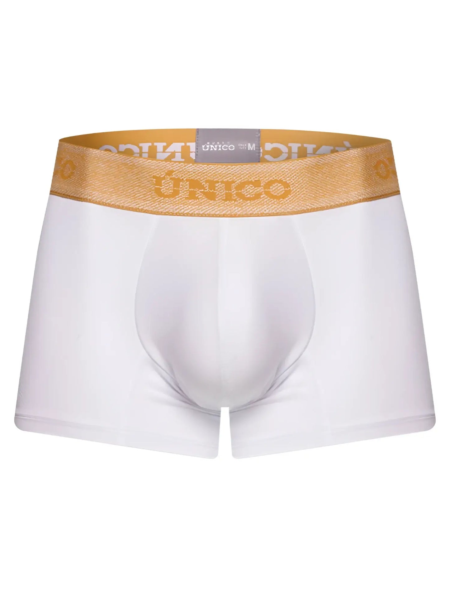 White boxer briefs with gold unico waistband premium athletic fit in color 00-white for active wear
