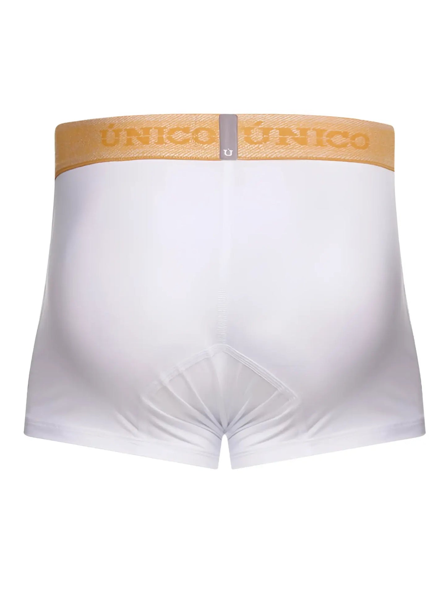 White unico 26040100125 amber trunks with tan waistband and gold unico logo in premium athletic fit briefs