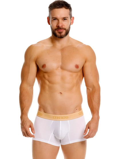 White unico 26040100125 amber trunks with tan elastic waistband and gold logo premium athletic fit briefs