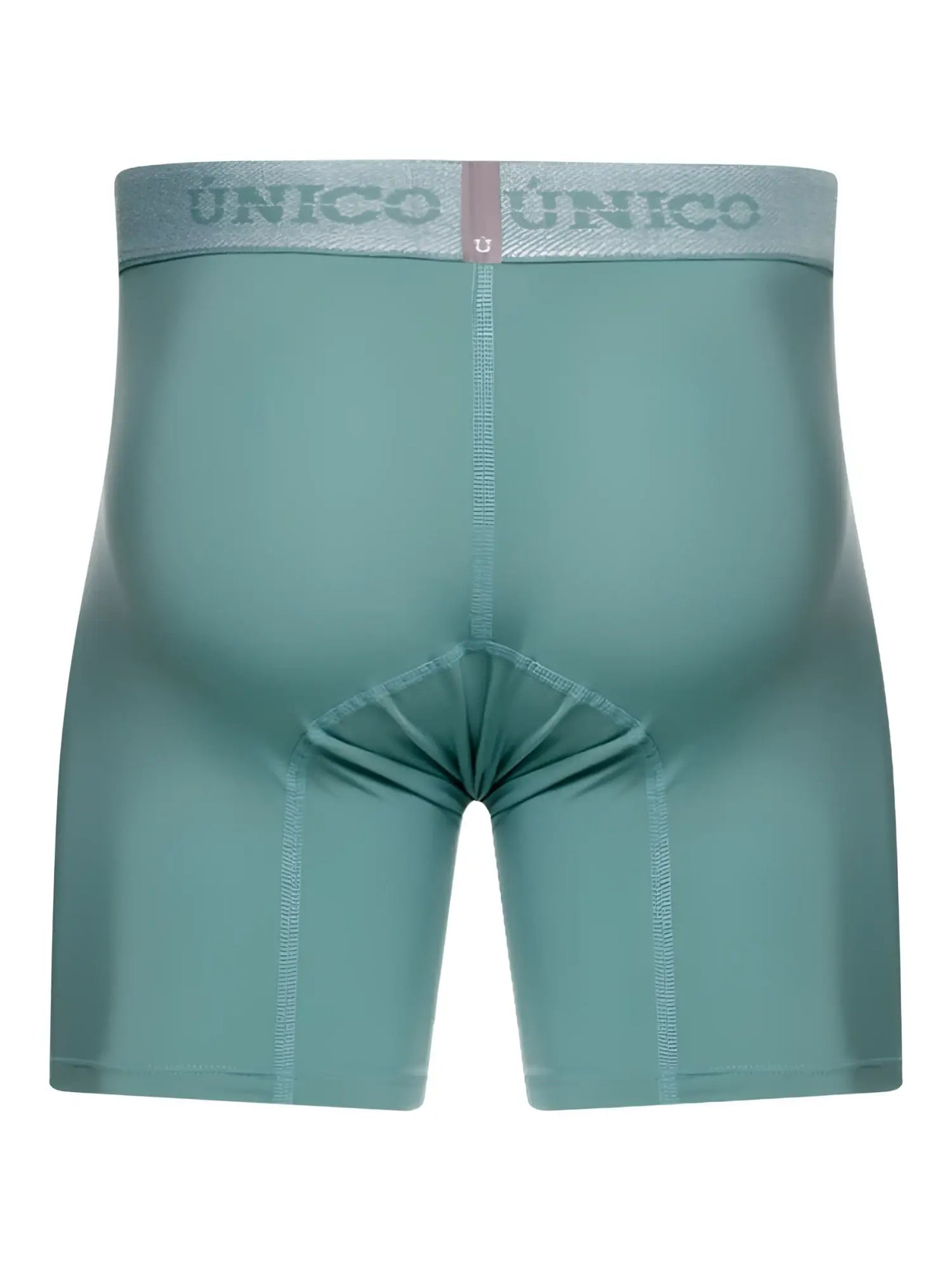 Teal unico ceramic boxer briefs with matching elastic waistband and gray unico logo for comfortable everyday wear