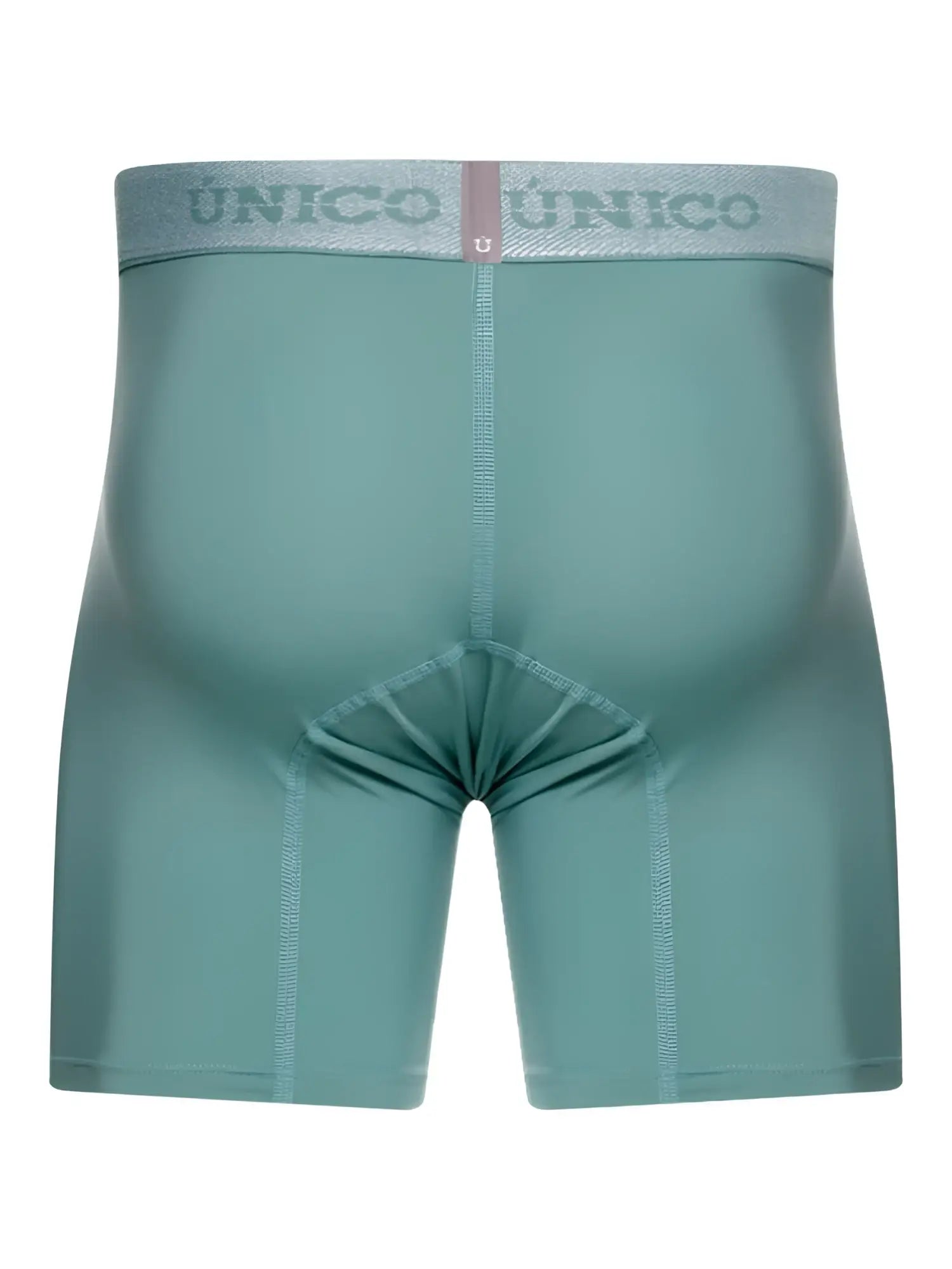 Teal unico ceramic boxer briefs with matching elastic waistband and gray unico logo for comfortable everyday wear