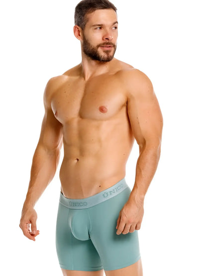 Teal ceramic boxer briefs with a light gray unico branded waistband for men color 43 green
