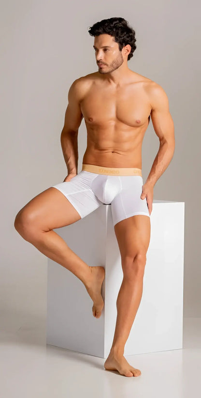 Unico amber white men’s briefs with light beige elastic waistband offer premium comfort and support
