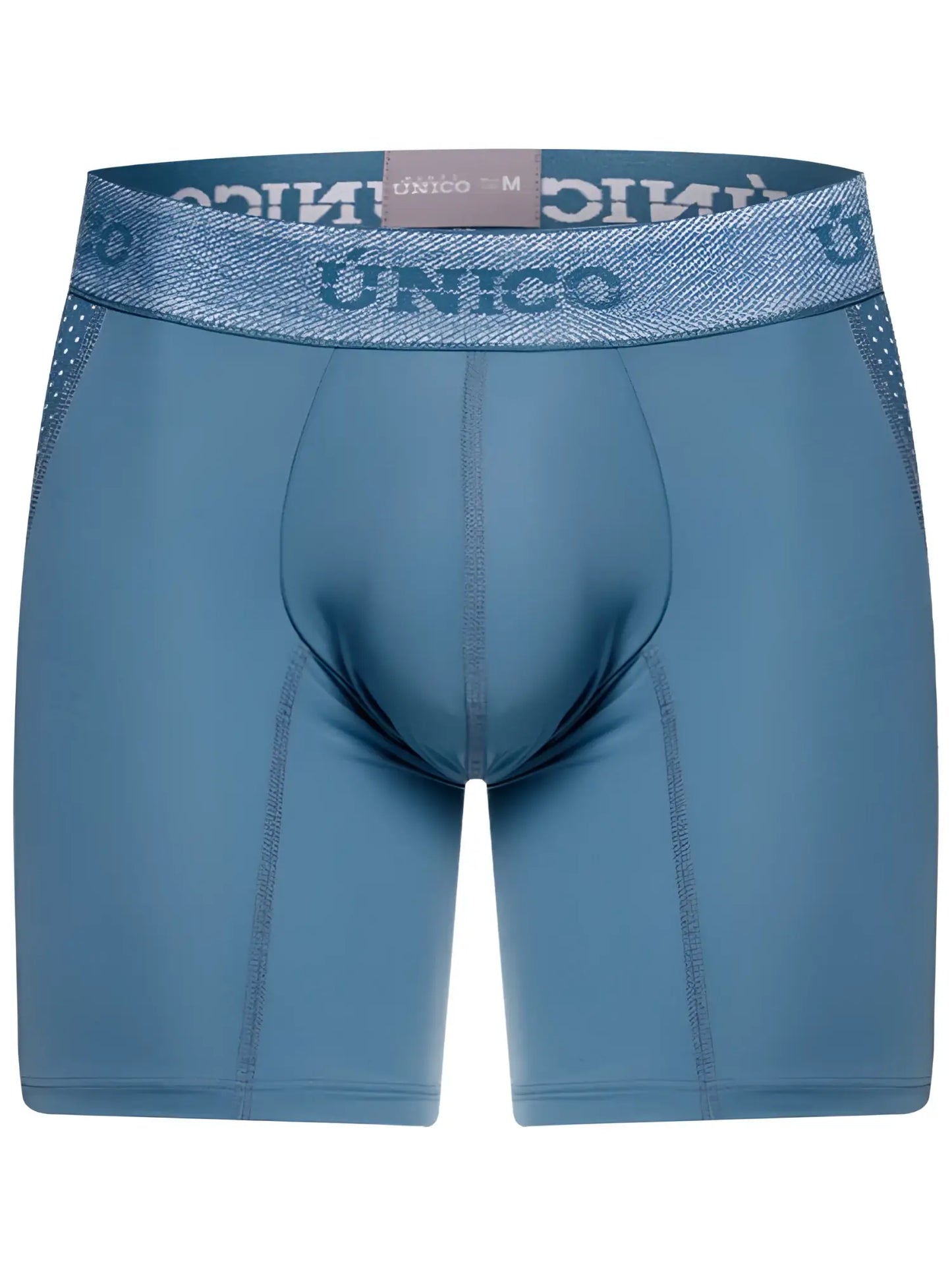 Blue unico classic boxer briefs with textured waistband and subtle perforated side panels for premium comfort
