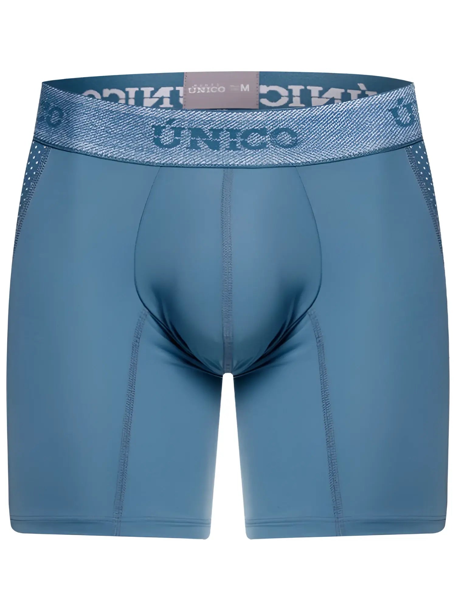 Blue unico classic boxer briefs with textured waistband and subtle perforated side panels for premium comfort