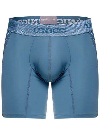 Blue unico classic boxer briefs with textured waistband and subtle perforated side panels for premium comfort