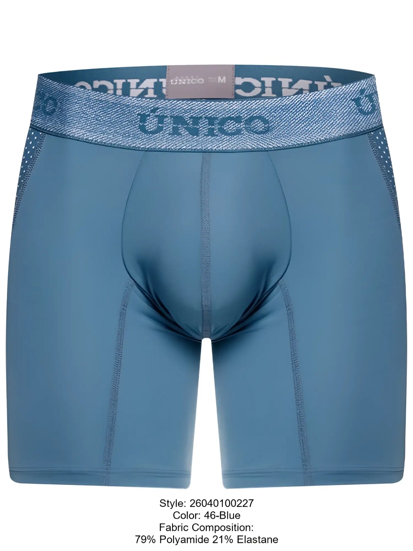 Blue unico 26040100227 classic boxer briefs with textured waistband and perforated side panels for premium comfort