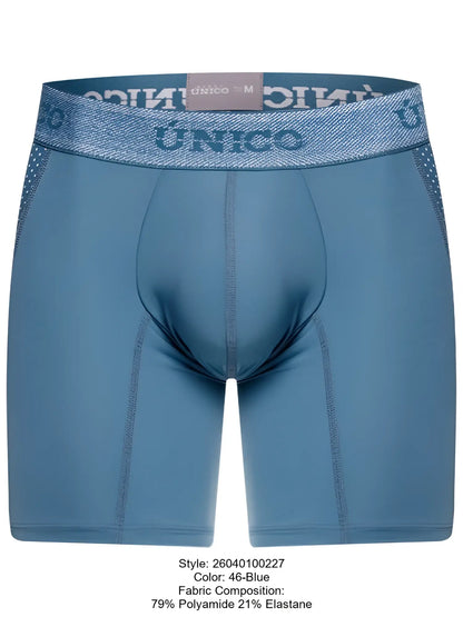 Blue unico 26040100227 classic boxer briefs with textured waistband and perforated side panels for premium comfort
