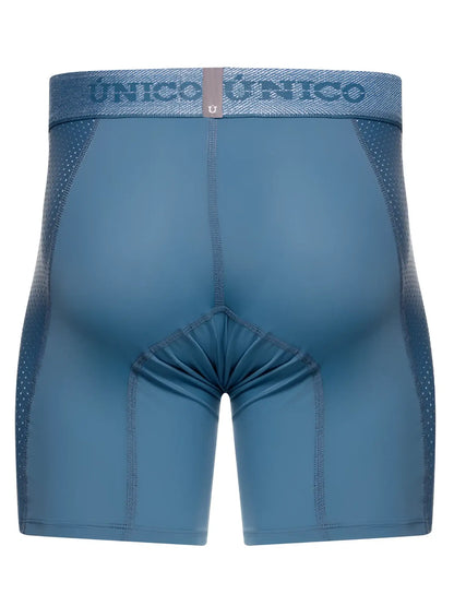 Blue unico classic boxer briefs with textured waistband and mesh panels in premium comfort fit color 46 blue