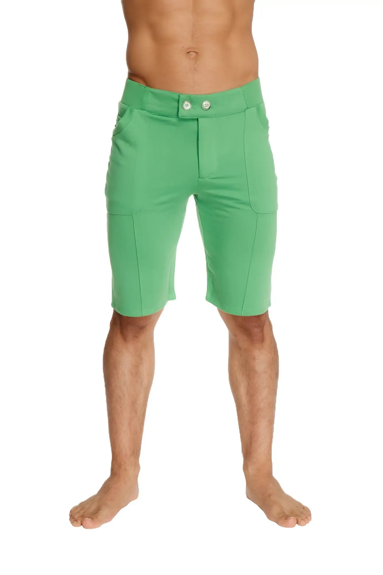 Urban tactical at home dress shorts in bamboo green with a sleek fit and two-button waist closure