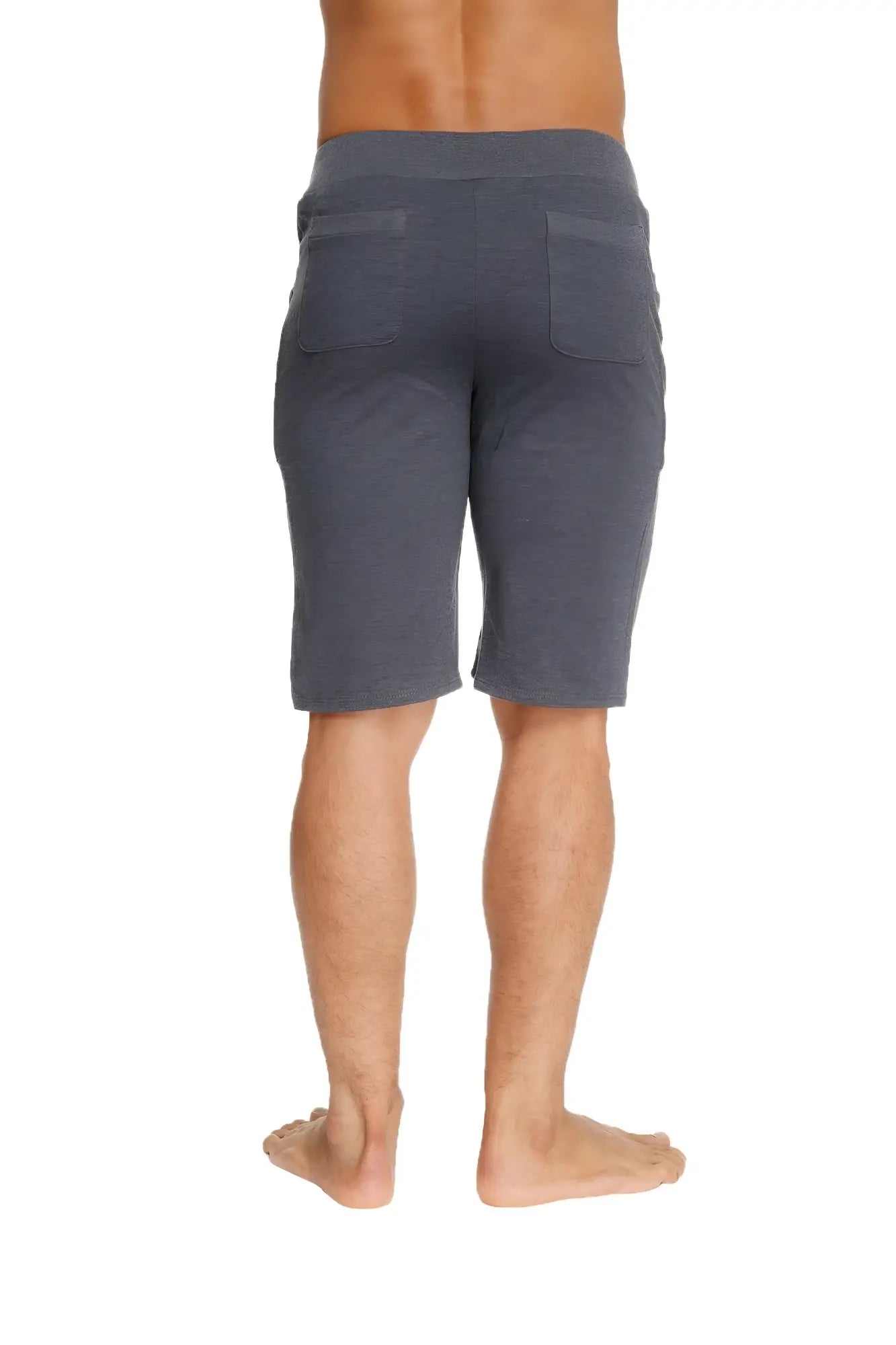 Urban tactical at home dress shorts charcoal showing the back side with dark gray soft textured fabric and two rear pockets