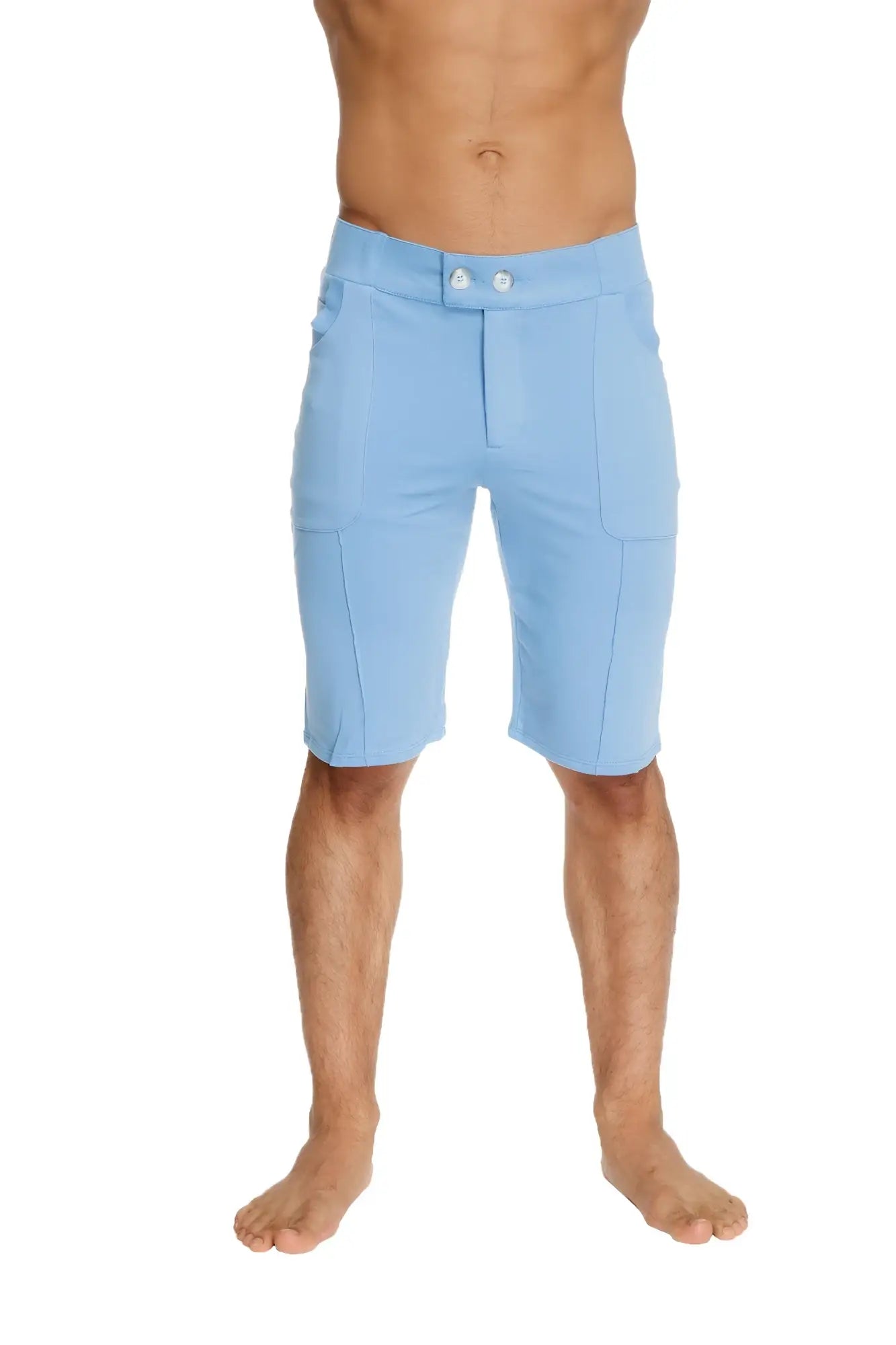 Urban tactical at home dress shorts ice blue with sleek fit and silver-toned button closures for modern style