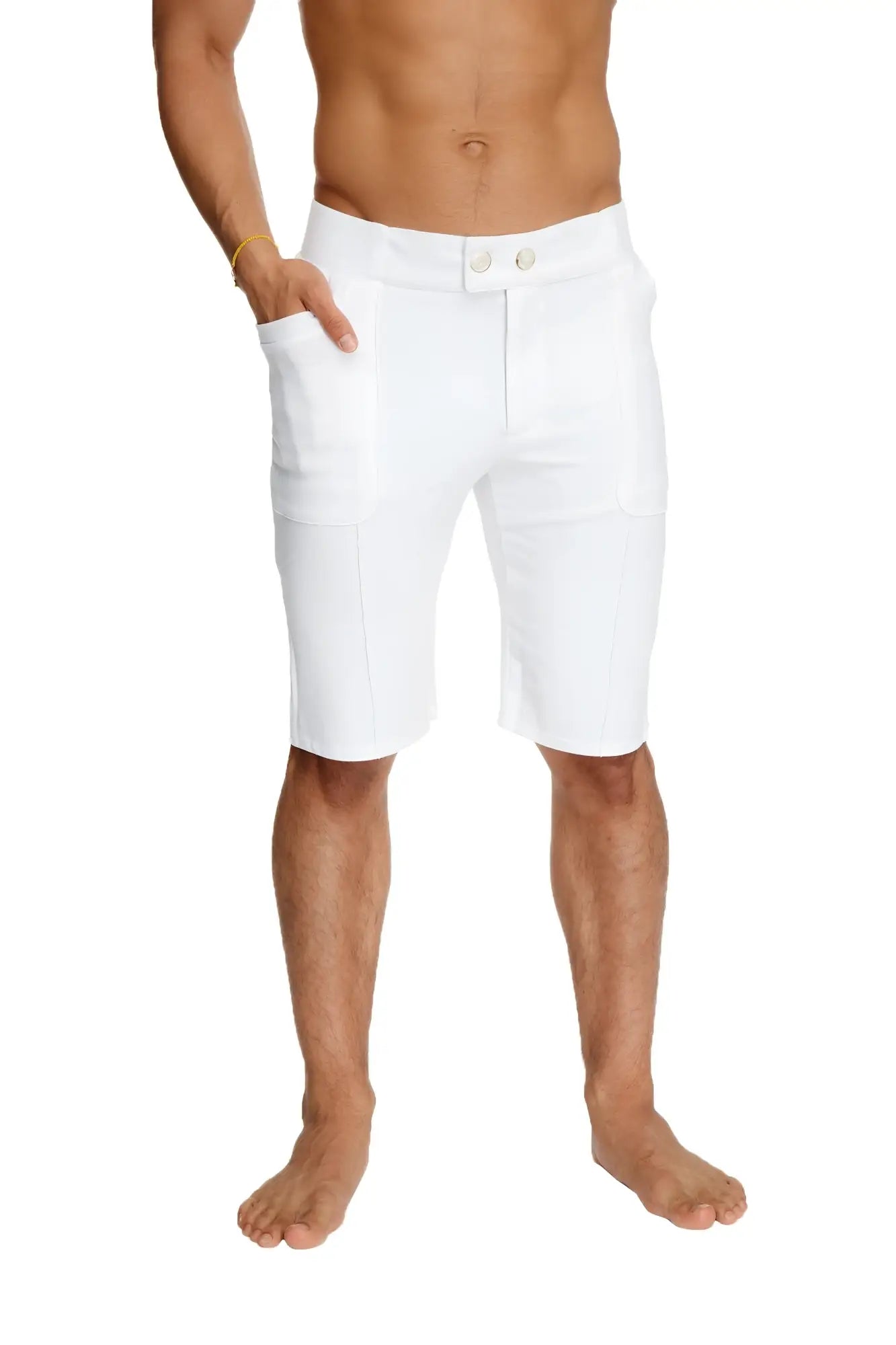 Urban tactical at home dress shorts in white with a clean tailored design and button closure for men