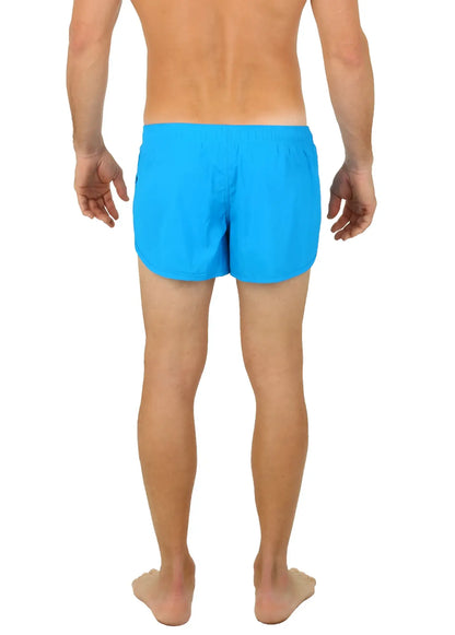 Bright blue UZZI running short swim trunks with a simple solid design ideal for athletic and casual use