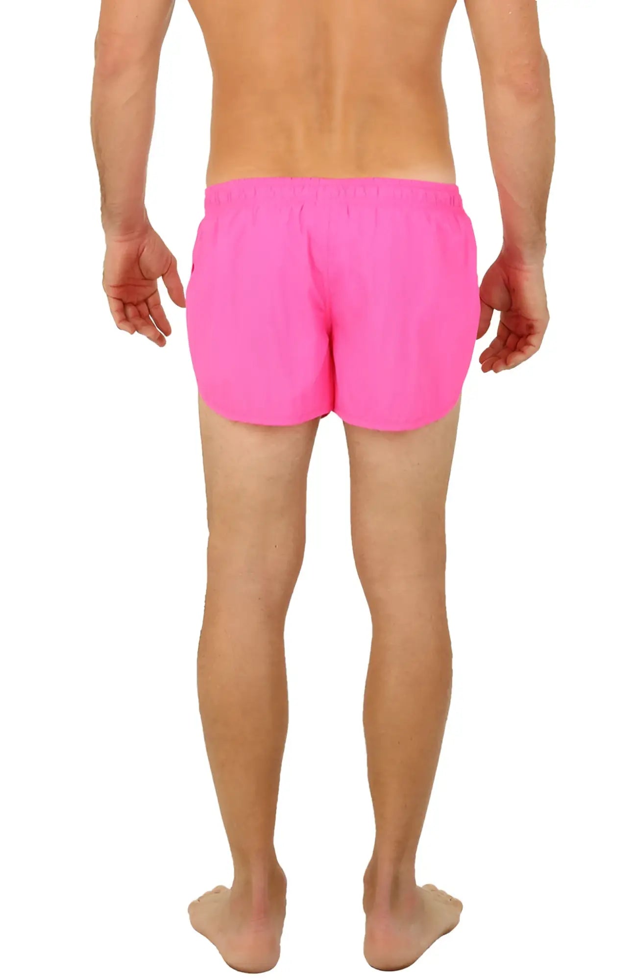 Bright pink uzzi running short swim trunks with simple elastic waistband for comfortable swimwear use