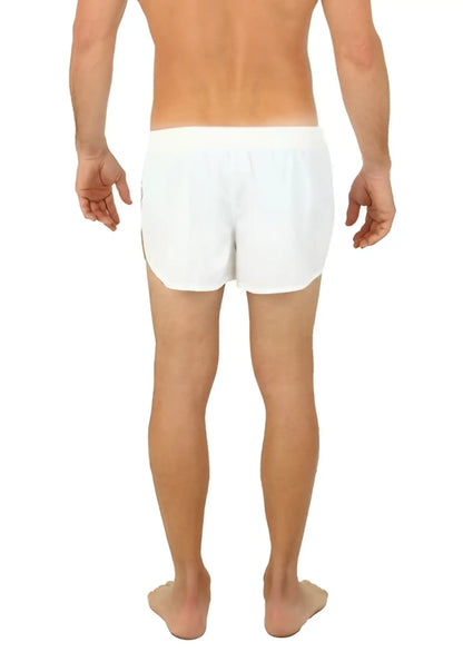 White cotton UZZI running shorts with a simple clean design ideal for active use