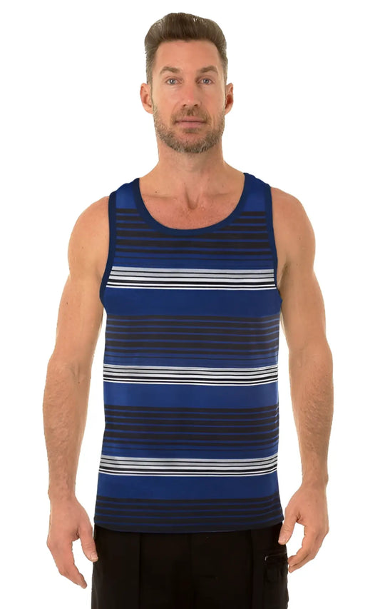 Uzzi tank top blue and gray striped sleeveless ribbed fabric with round neckline for casual wear