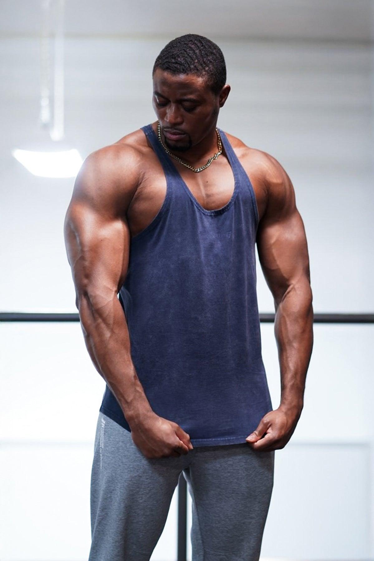 Jed North Men's Retro Washed Bodybuilding Stringer - Navy