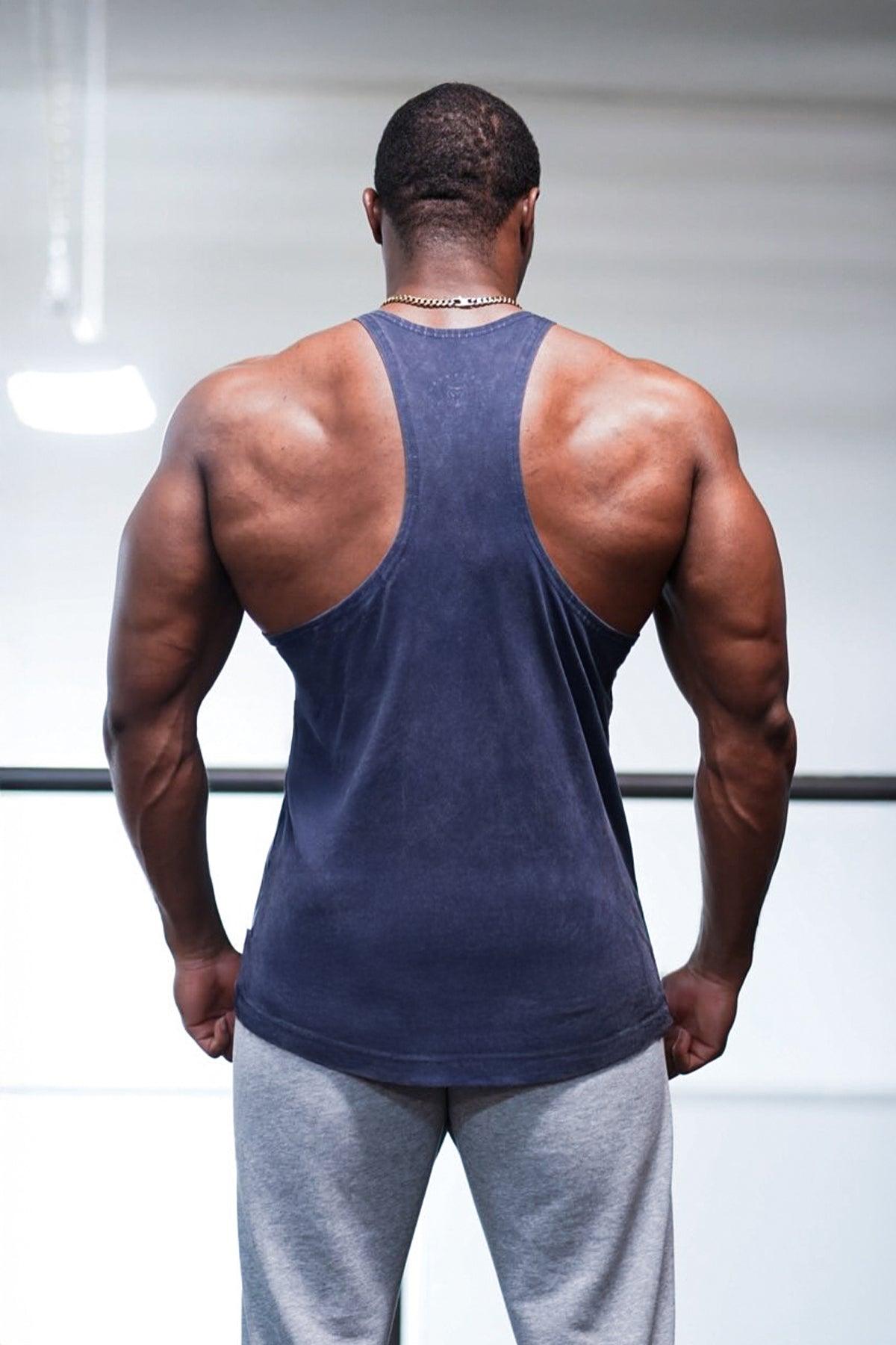 Jed North Men's Retro Washed Bodybuilding Stringer - Navy