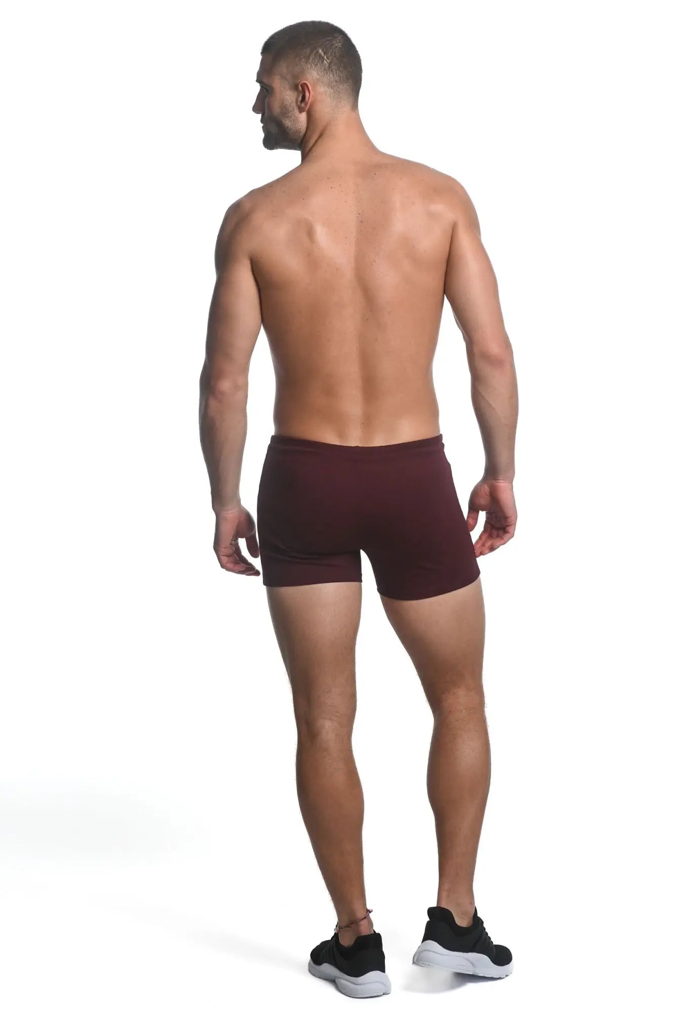 Maroon vaULT gym-tech stretch athletic briefs with smooth form-fitting fabric and heat weld zippers