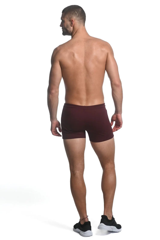 Maroon vaULT gym-tech stretch athletic briefs with smooth form-fitting fabric and heat weld zippers