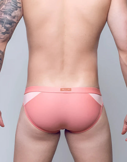 Pink and white VB13 swim brief athletic briefs with a sleek contoured design for comfortable active wear