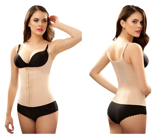 Beige vedette 100 renee under bust waist cincher with black straps and lace trim in nude color plus size