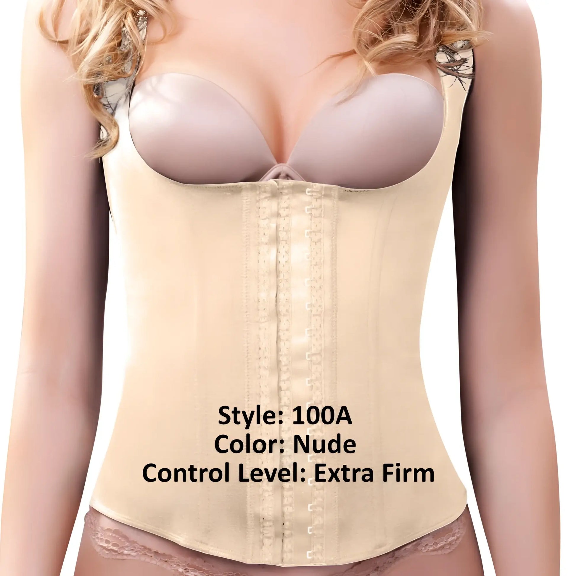 Nude-colored vedette 100a rebecca extra-firm under bust waist cincher with smooth fabric and lace trim sides