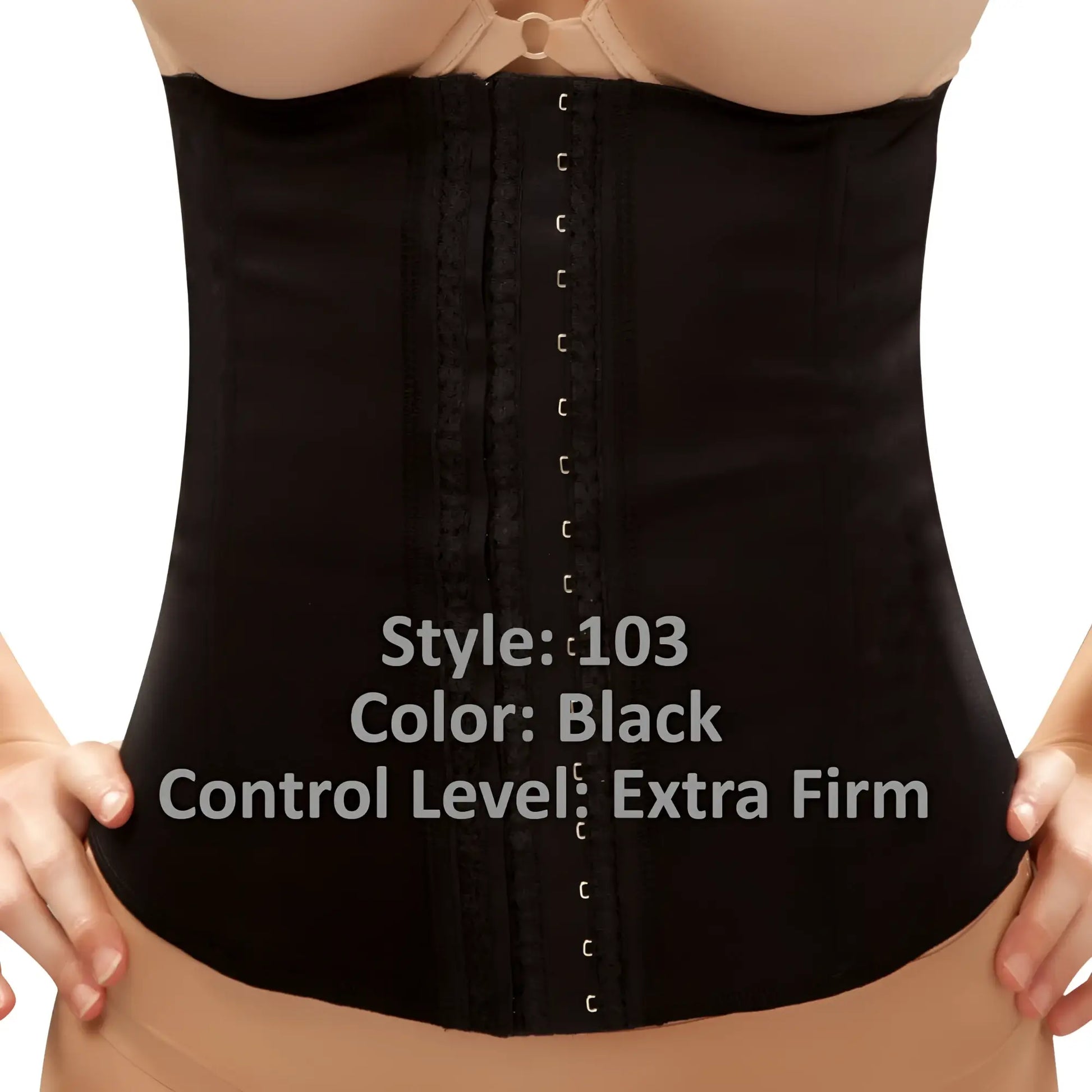 Black Vedette 103 Renee waist cincher extra firm corset with central lace-up front and structured design