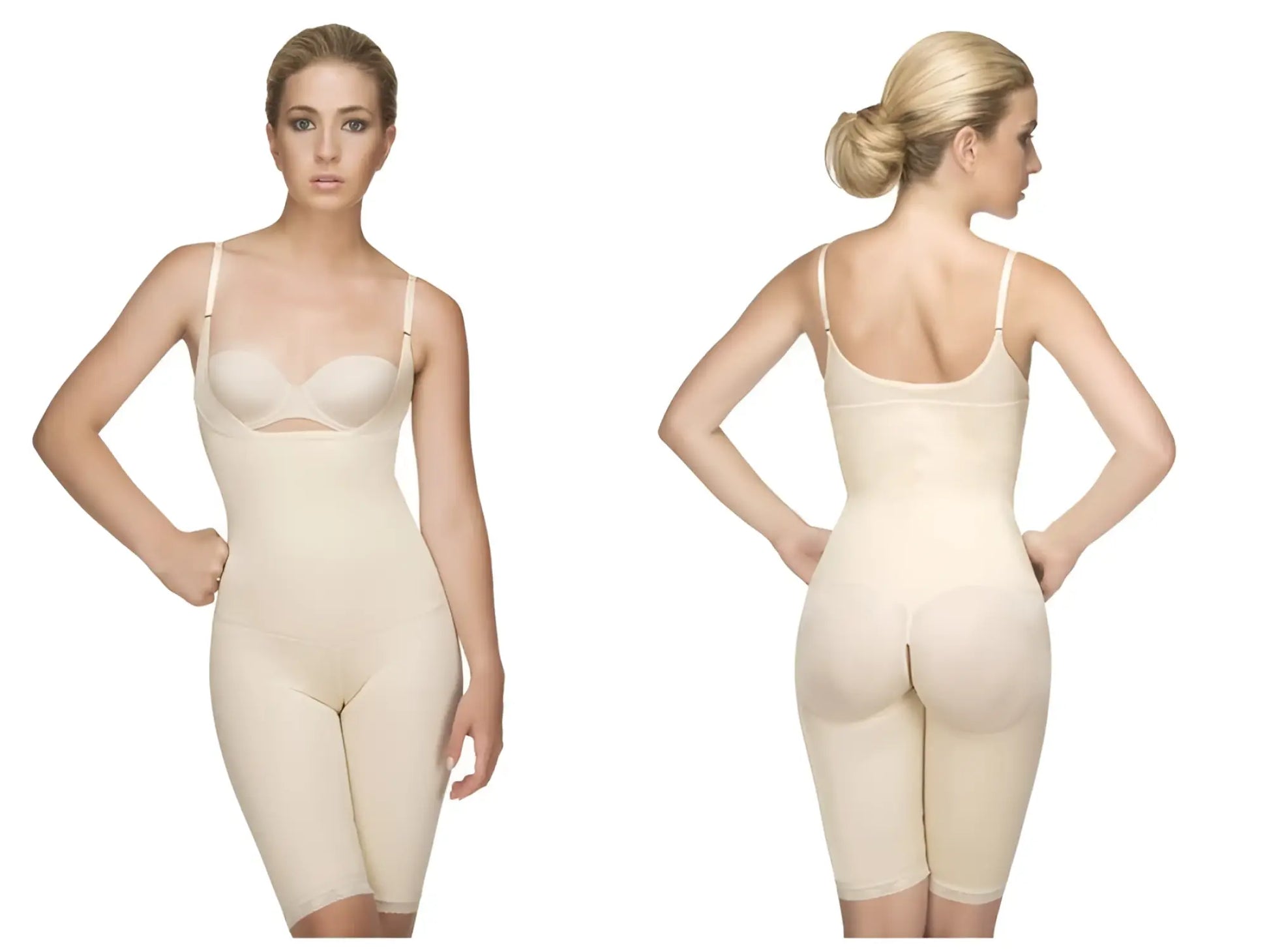 Beige seamless vedette 104 stephanie full body shaper with thin straps and smooth form-fitting design in nude color