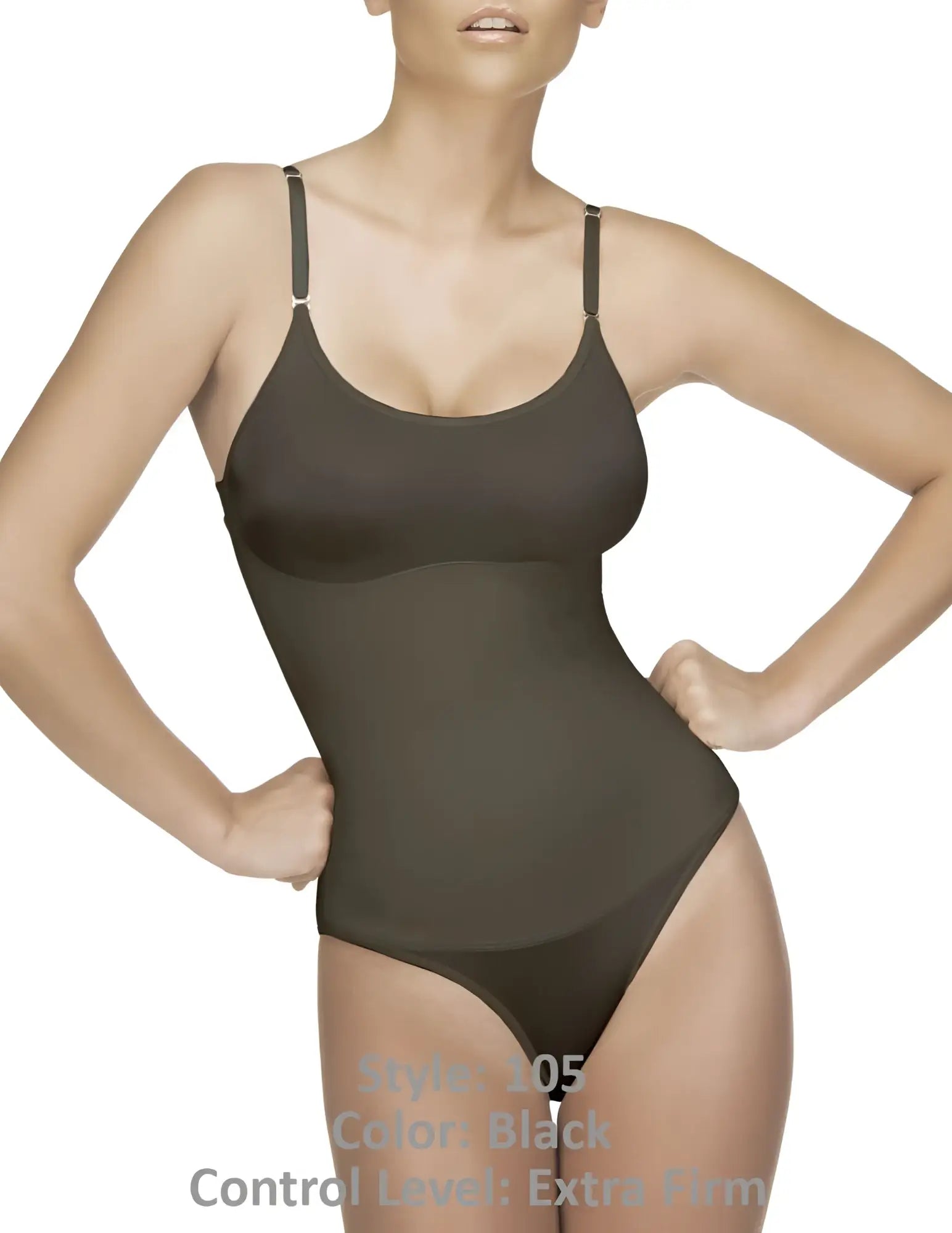 Black vedette 105 lea bodysuit with extra firm control and thin straps in bikini style for shaping and support
