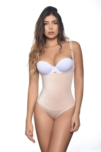 Vedette 107 Evonne underbust bodysuit in bikini color nude with light blue and beige seamless supportive design