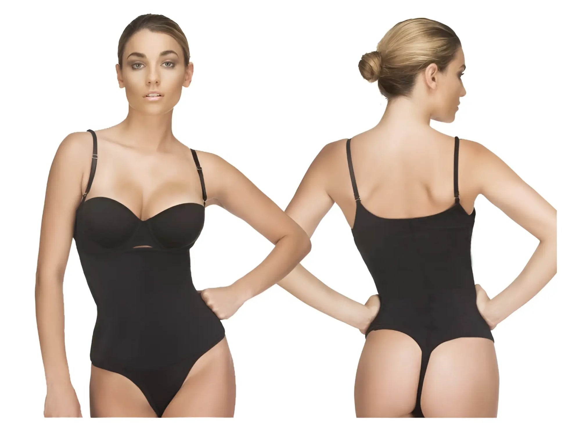 Black seamless vedette 111 evonne underbust bodysuit in thong with thin straps and a flattering form-fitting design