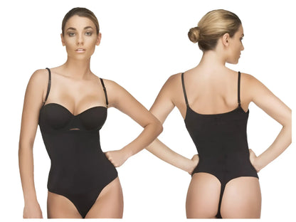 Black seamless vedette 111 evonne underbust bodysuit in thong with thin straps and a flattering form-fitting design