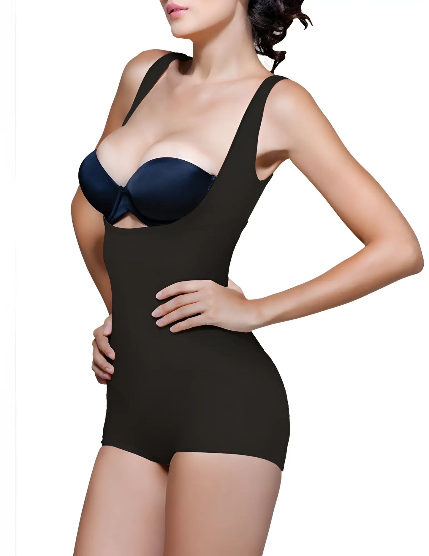 Black Vedette 138 Lillian high-back underbust body shaper with navy blue bra insert one-piece bodycon shapewear