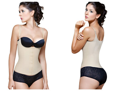 Beige Vedette 200 Renee latex underbust waist cincher with black lace trim and matching black bra cup in nude color