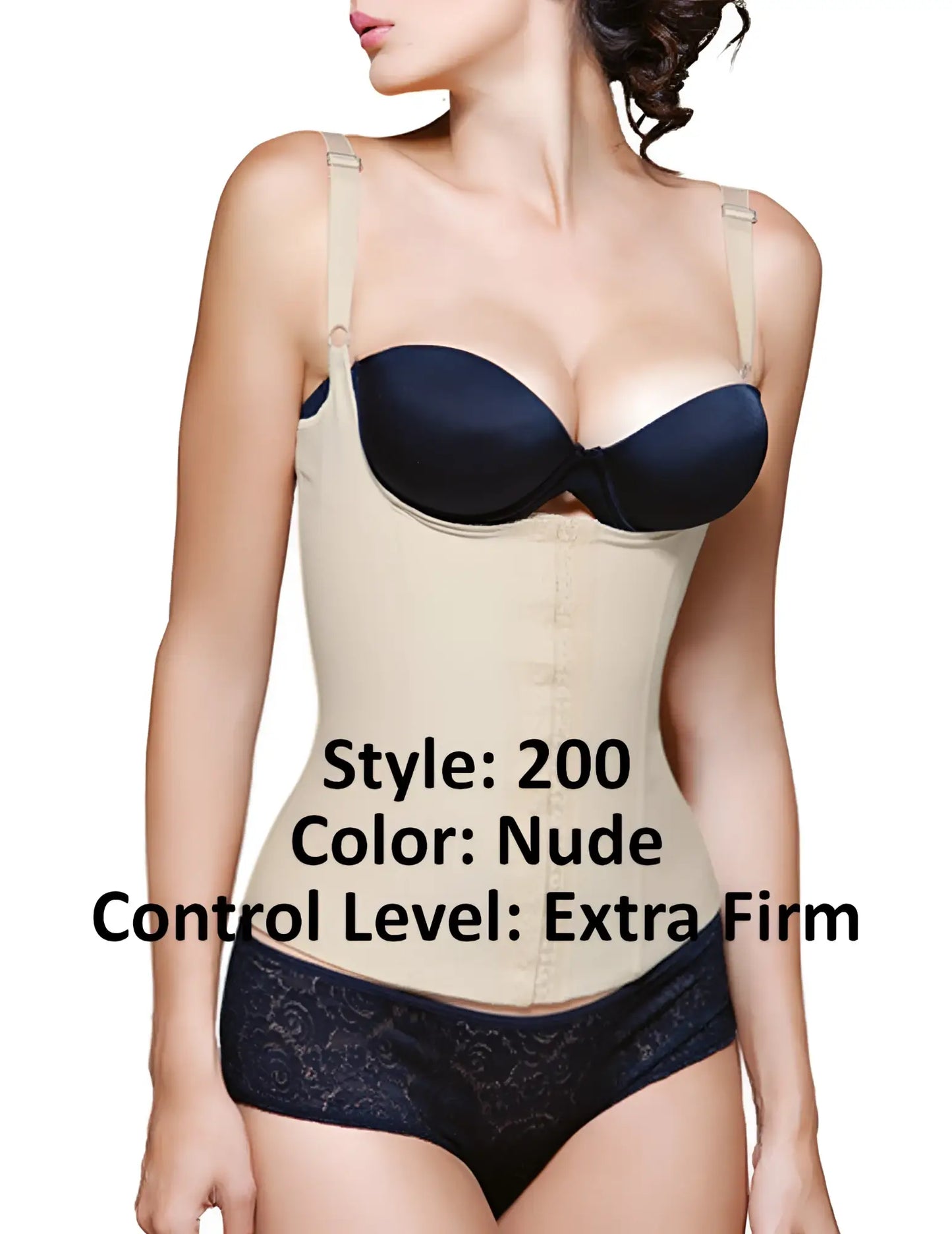 Nude vedette 200 renee extra-firm latex underbust waist cincher with adjustable straps and black satin bra cup
